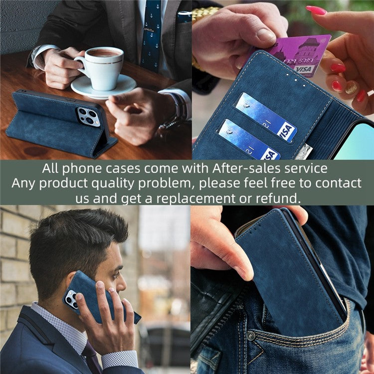 For Motorola Edge 30 Neo 5G Skin-touch Feeling Leather Wallet Phone Case Stand Magnetic Closure RFID Blocking Phone Shell - Blue