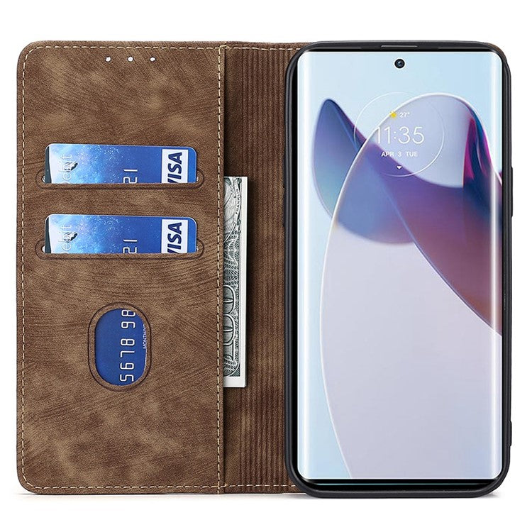 For Motorola Edge 30 Neo 5G Skin-touch Feeling Leather Wallet Phone Case Stand Magnetic Closure RFID Blocking Phone Shell - Brown