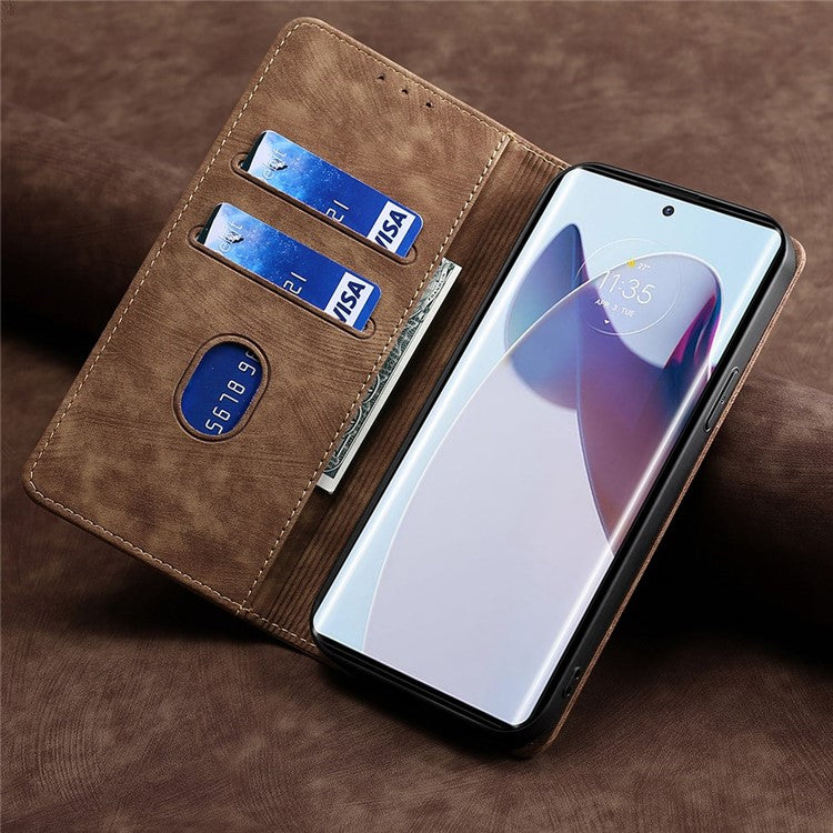 For Motorola Edge 30 Neo 5G Skin-touch Feeling Leather Wallet Phone Case Stand Magnetic Closure RFID Blocking Phone Shell - Brown