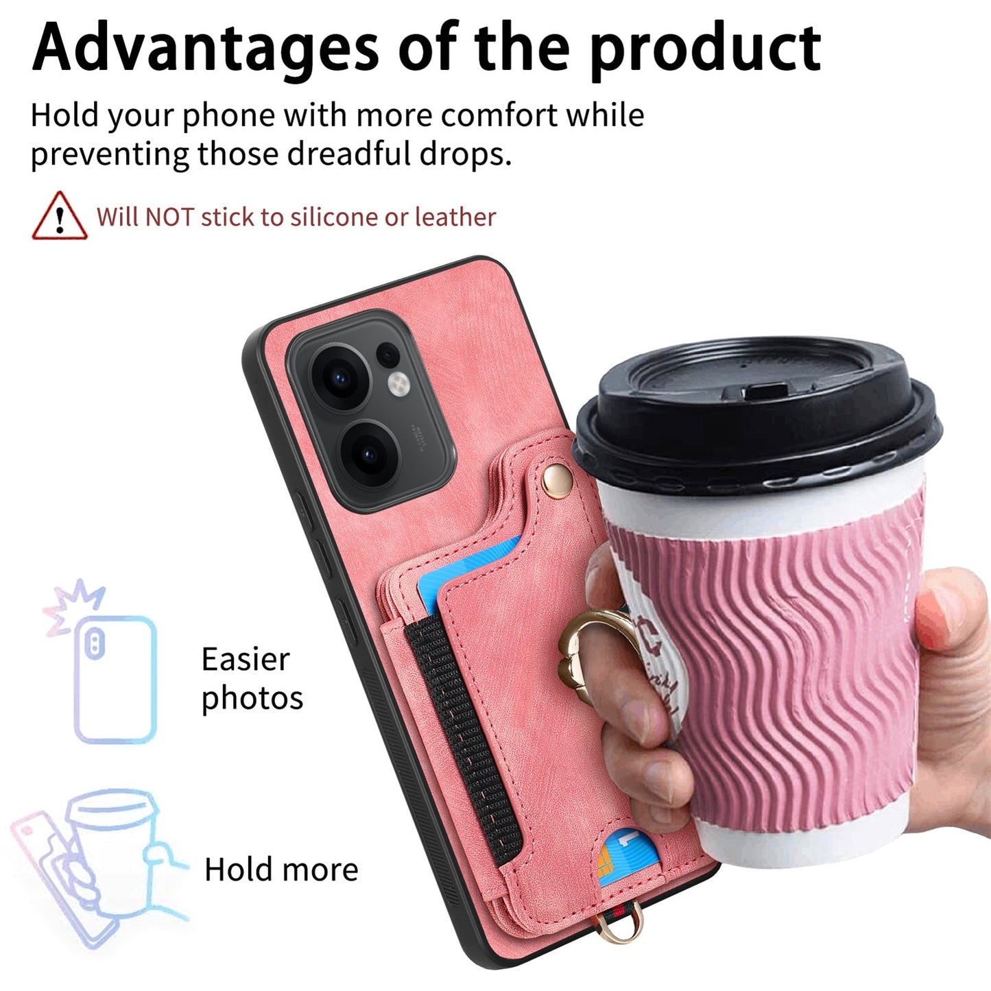 For Oppo Reno13 F 5G Retro PU Leather Back Cover with RFID Blocking Card Holder - Pink