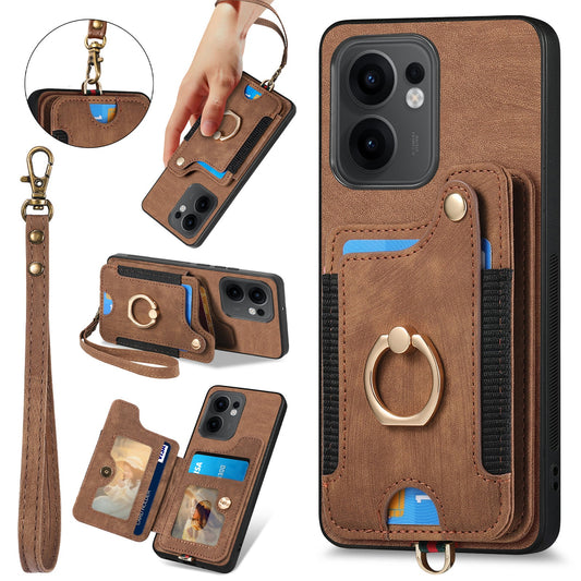 For Oppo Reno13 F 5G Retro PU Leather Back Cover with RFID Blocking Card Holder - Brown