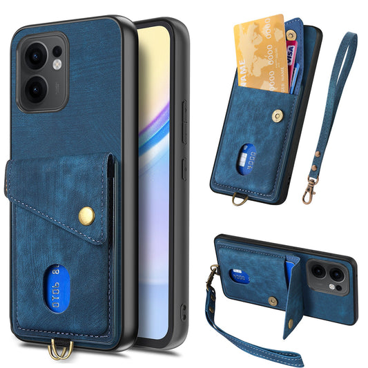 For Oppo Reno13 F 5G Case with Card Holder Kickstand Leather Phone Back Cover - Blue