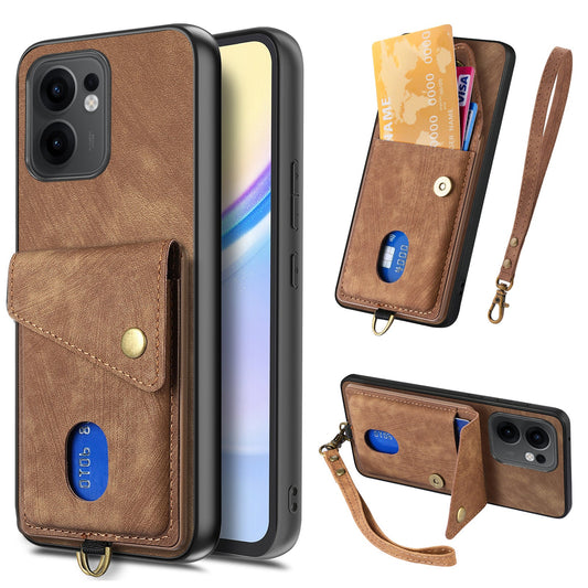 For Oppo Reno13 F 5G Case with Card Holder Kickstand Leather Phone Back Cover - Brown