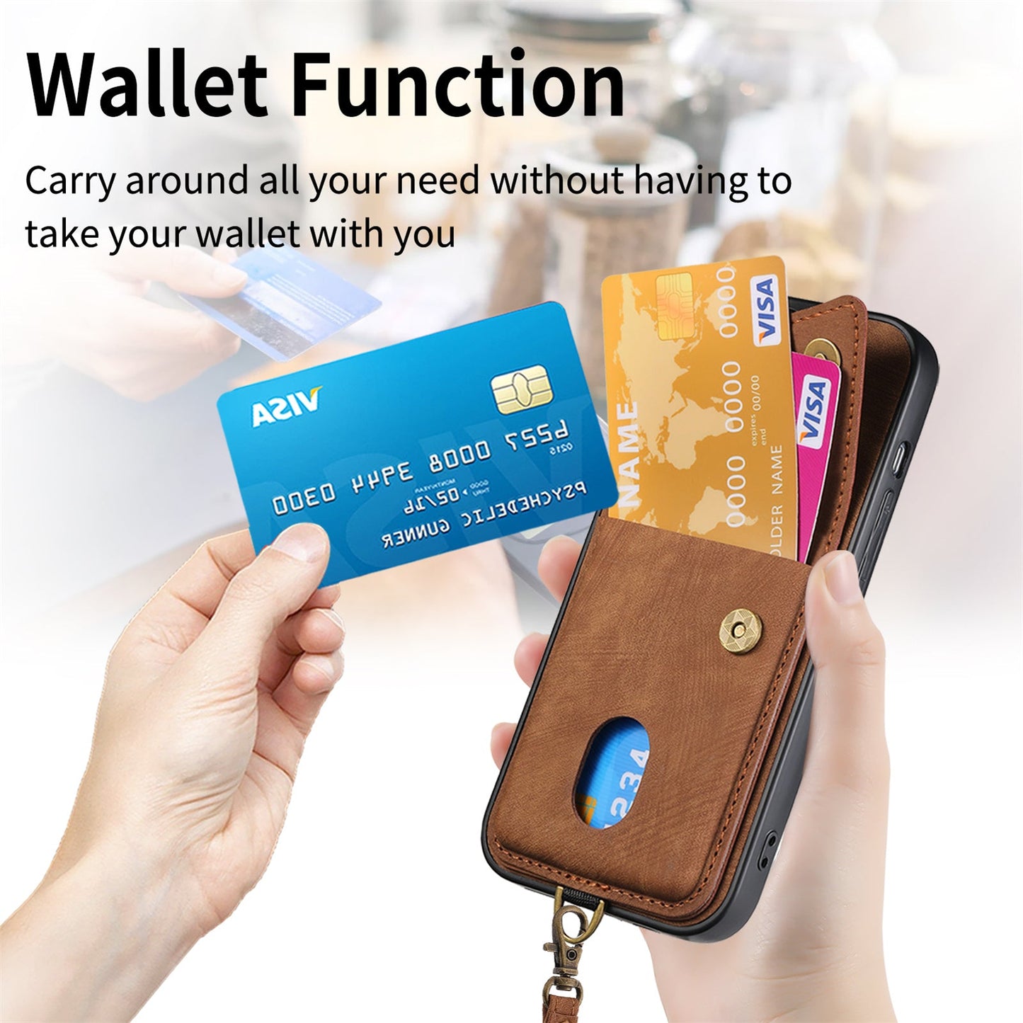 For Oppo Reno13 F 5G Case with Card Holder Kickstand Leather Phone Back Cover - Brown