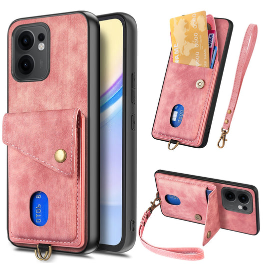 For Oppo Reno13 F 5G Case with Card Holder Kickstand Leather Phone Back Cover - Pink