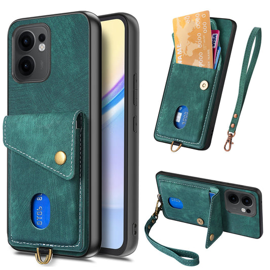 For Oppo Reno13 F 5G Case with Card Holder Kickstand Leather Phone Back Cover - Green