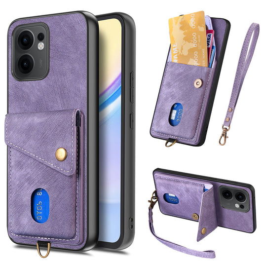For Oppo Reno13 F 5G Case with Card Holder Kickstand Leather Phone Back Cover - Purple