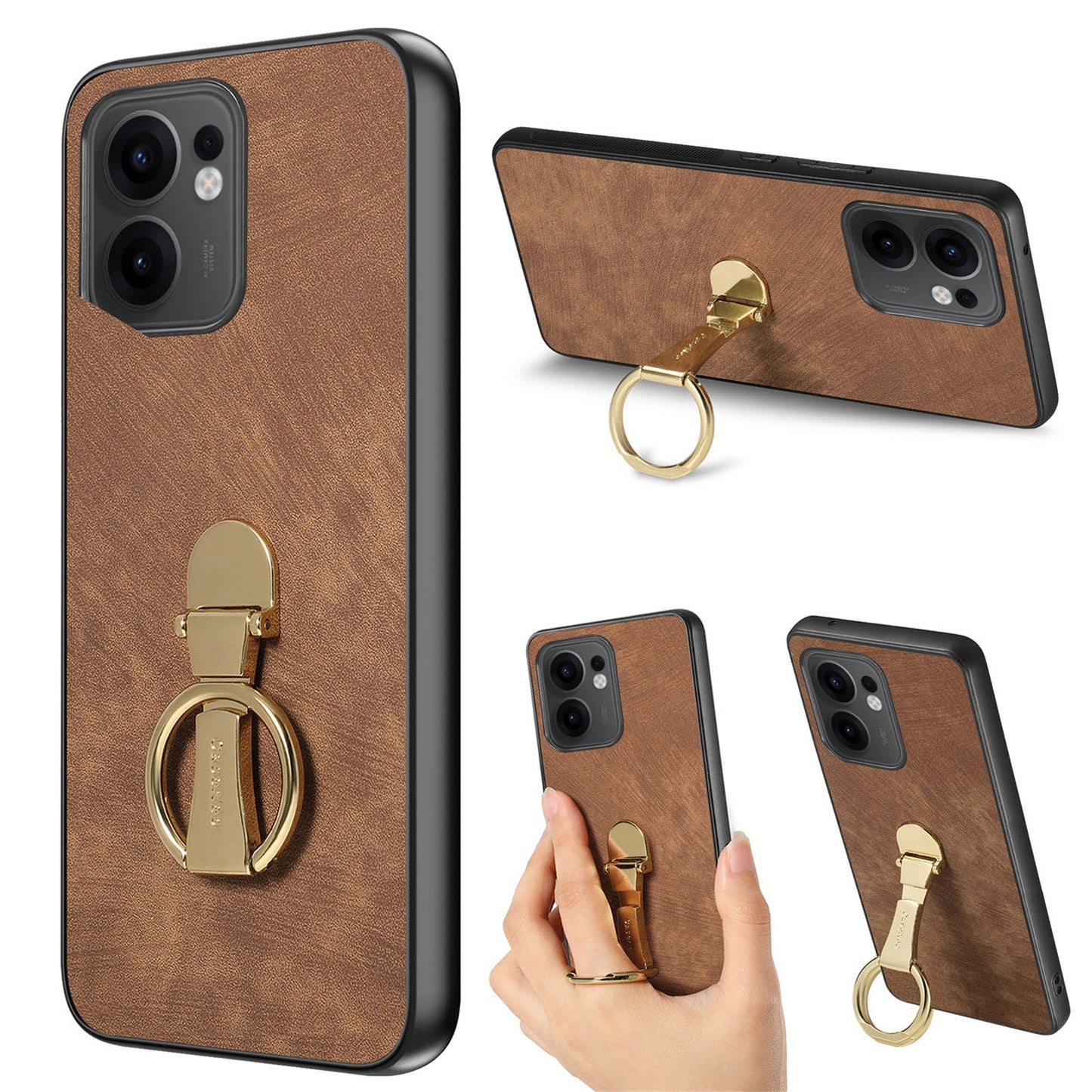 CASENEO D22 For Oppo Reno13 F 5G Case Folding Kickstand Retro Leather Back Phone Cover - Brown