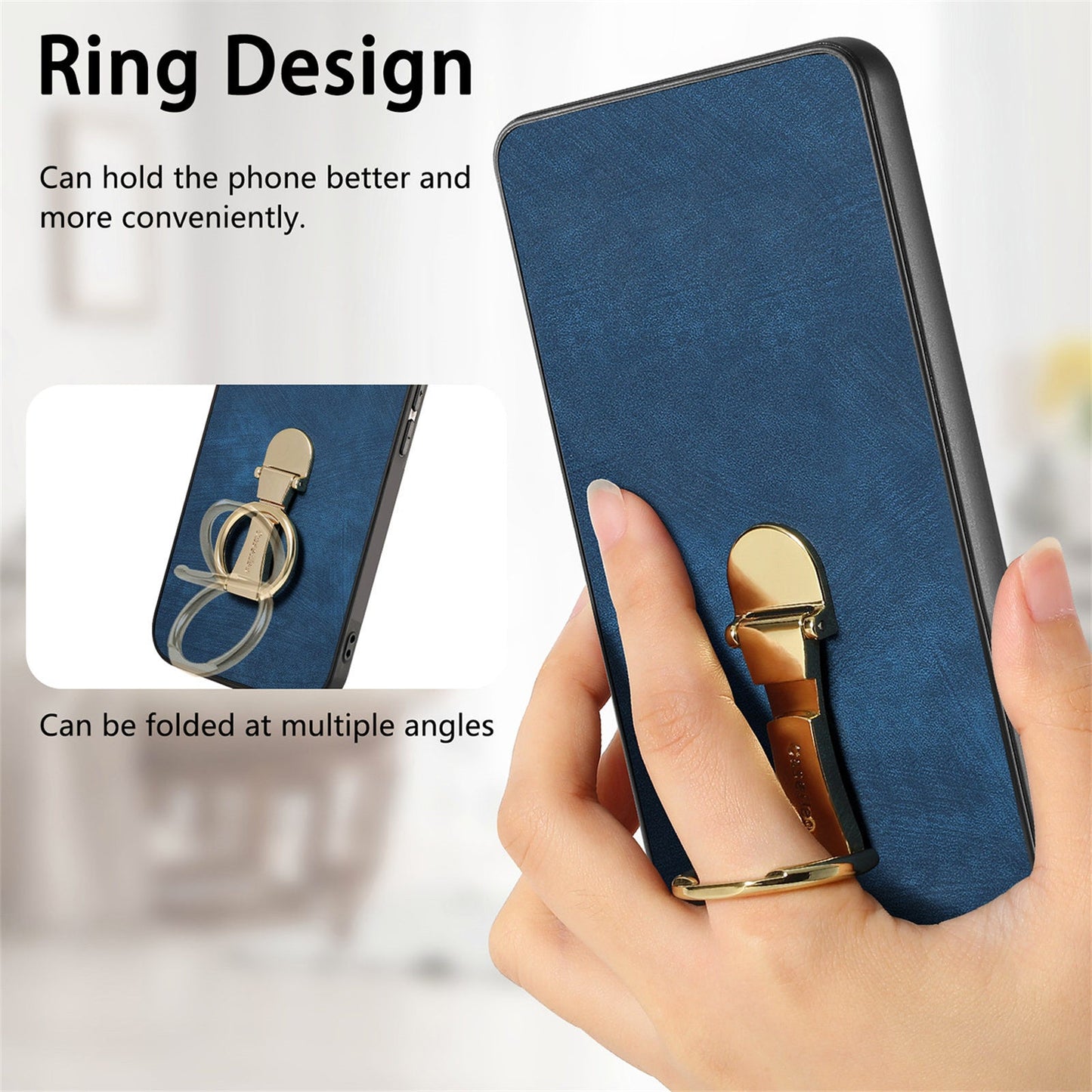 CASENEO D22 For Oppo Reno13 F 5G Case Folding Kickstand Retro Leather Back Phone Cover - Blue