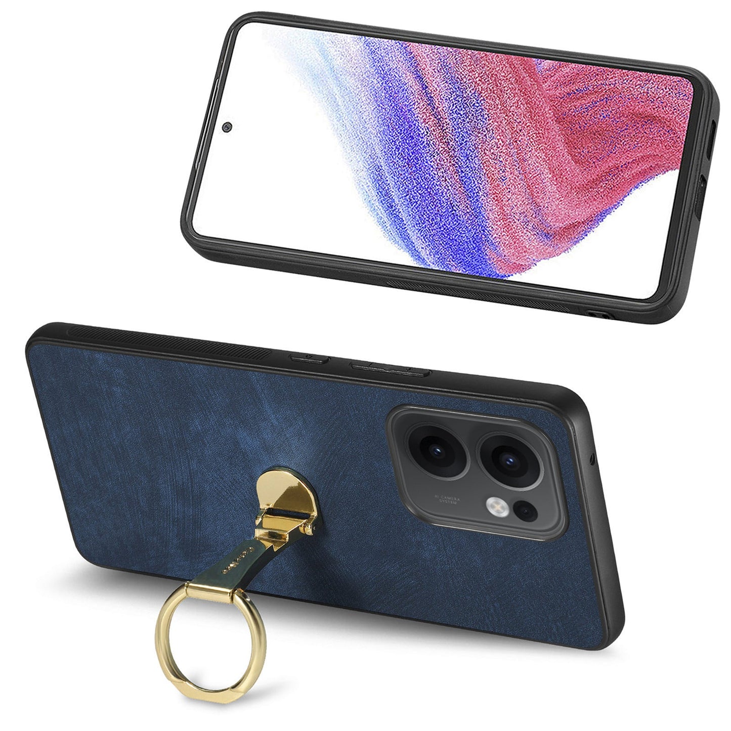 CASENEO D22 For Oppo Reno13 F 5G Case Folding Kickstand Retro Leather Back Phone Cover - Blue