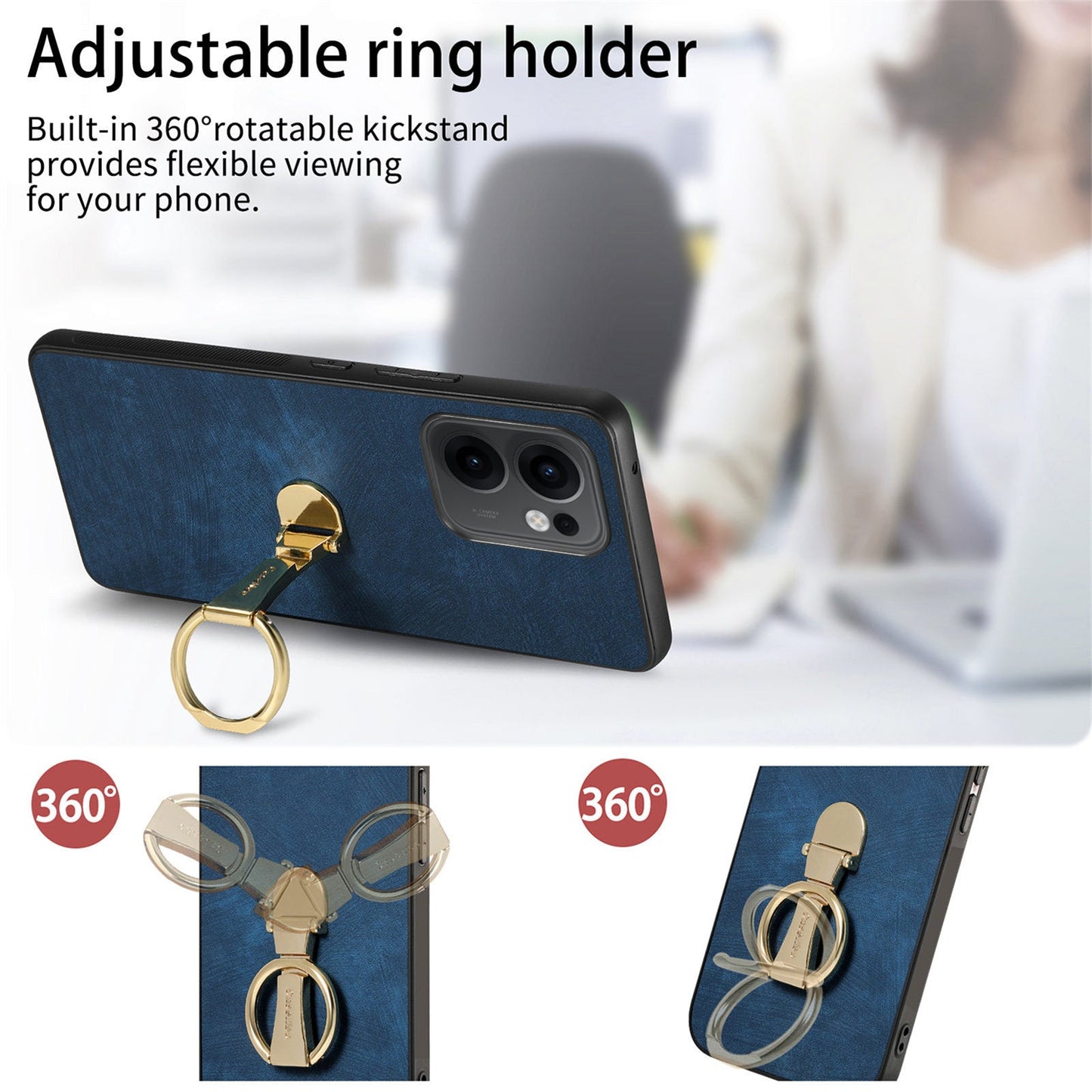 CASENEO D22 For Oppo Reno13 F 5G Case Folding Kickstand Retro Leather Back Phone Cover - Blue