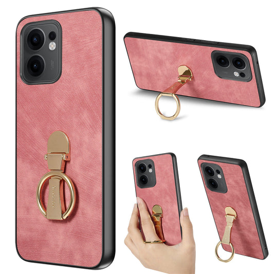 CASENEO D22 For Oppo Reno13 F 5G Case Folding Kickstand Retro Leather Back Phone Cover - Pink