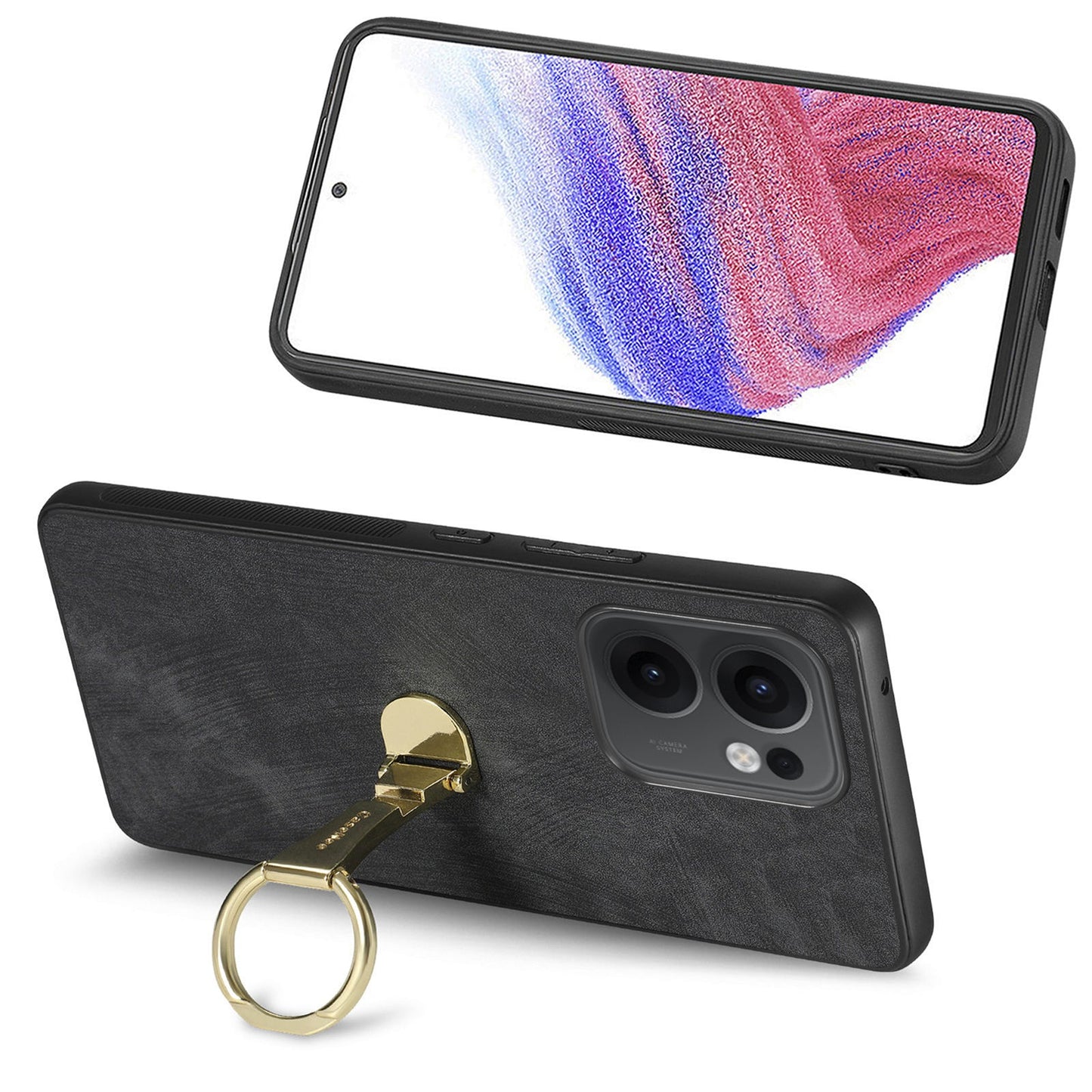 CASENEO D22 For Oppo Reno13 F 5G Case Folding Kickstand Retro Leather Back Phone Cover - Black