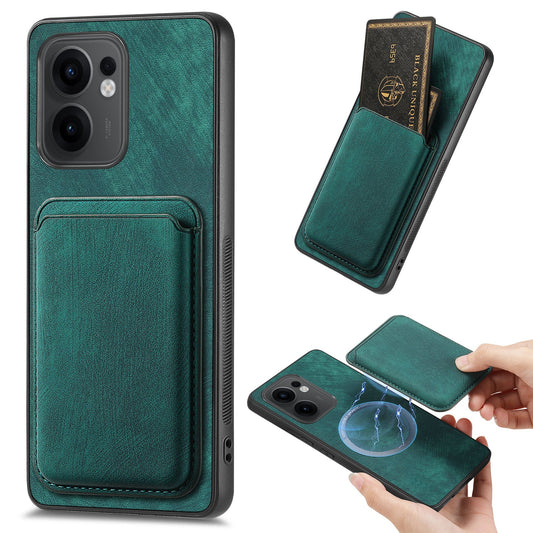 For Oppo Reno13 F 5G Case Compatible with MagSafe Leather Back Cover with Detachable Card Holder - Green