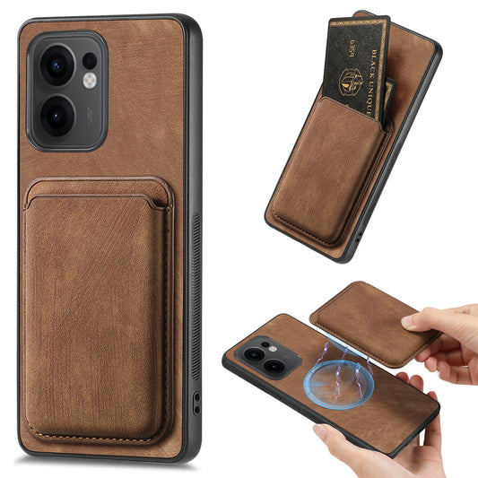 For Oppo Reno13 F 5G Case Compatible with MagSafe Leather Back Cover with Detachable Card Holder - Brown