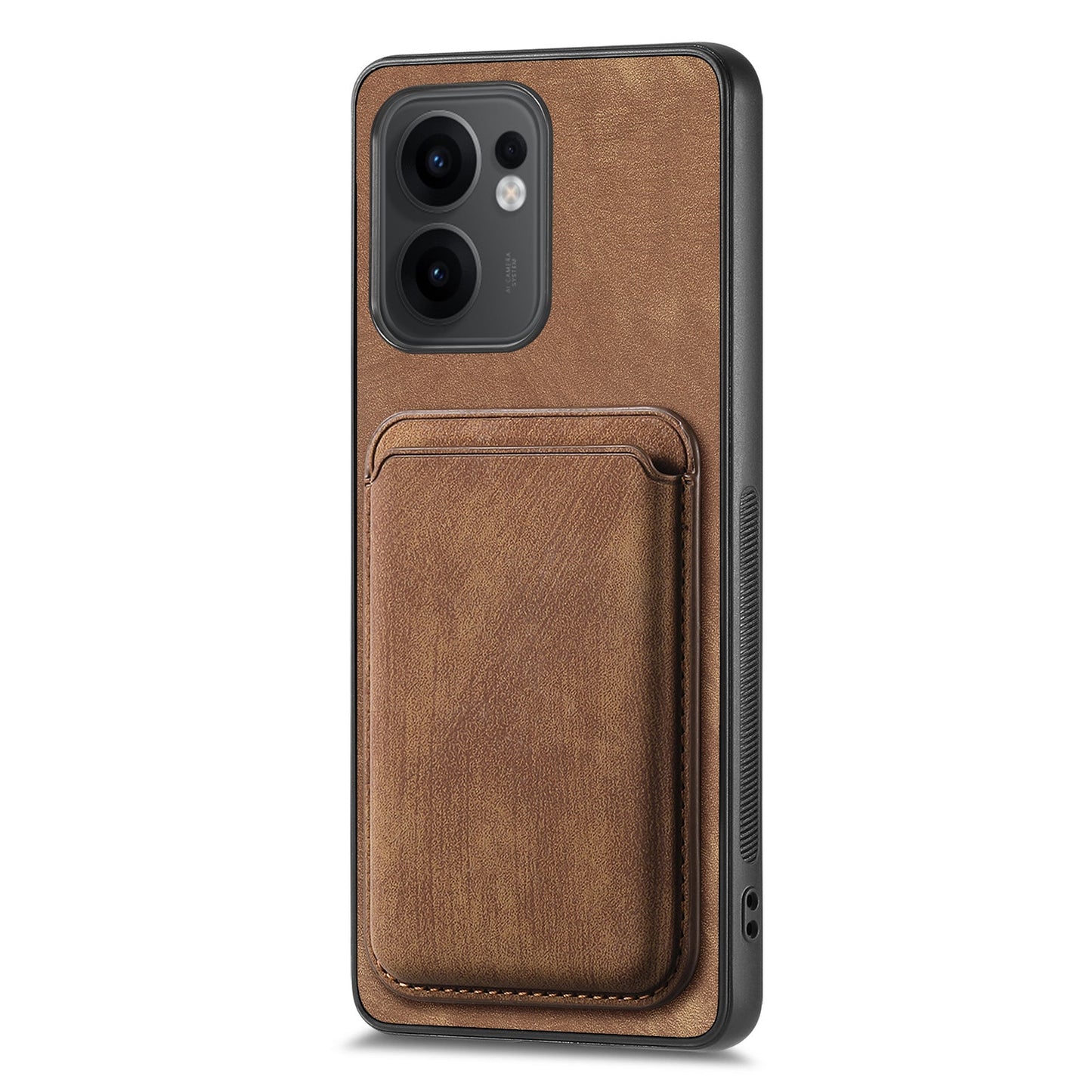 For Oppo Reno13 F 5G Case Compatible with MagSafe Leather Back Cover with Detachable Card Holder - Brown