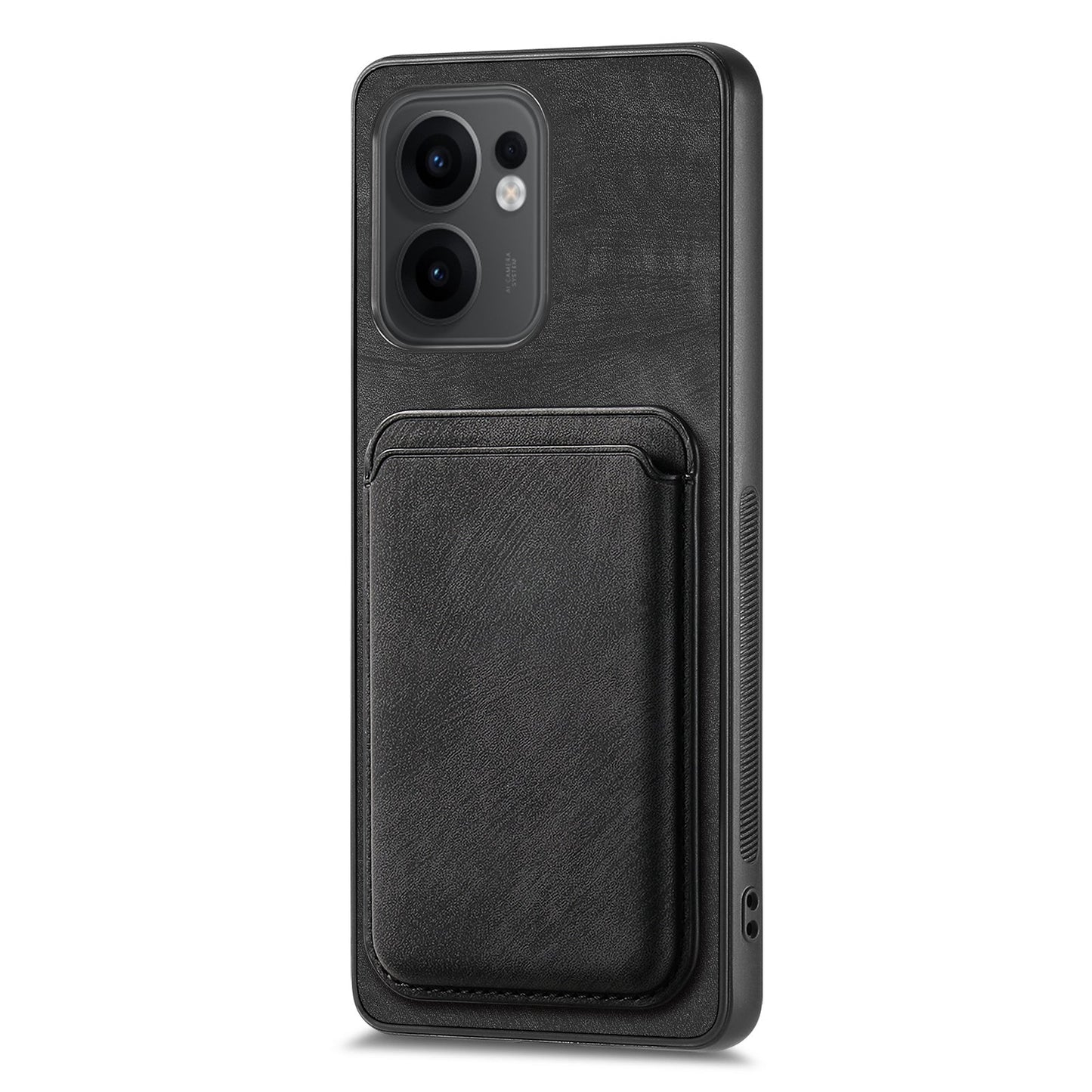 For Oppo Reno13 F 5G Case Compatible with MagSafe Leather Back Cover with Detachable Card Holder - Black