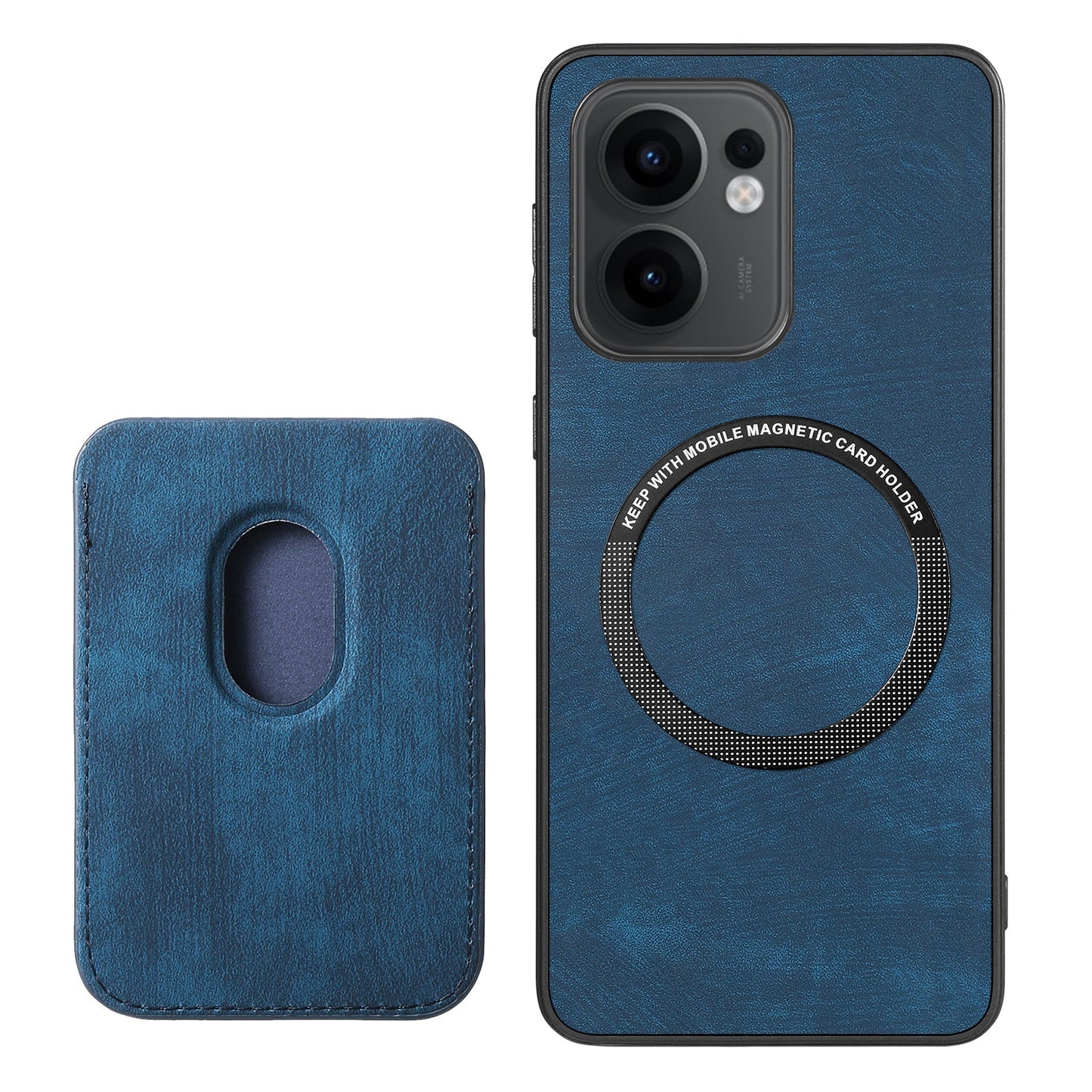 For Oppo Reno13 F 5G Case Compatible with MagSafe Leather Back Cover with Detachable Card Holder - Blue