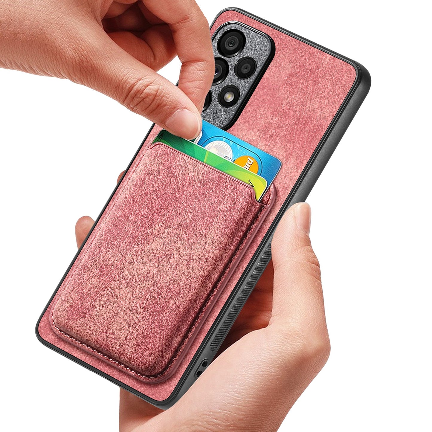 For Oppo Reno13 F 5G Case Compatible with MagSafe Leather Back Cover with Detachable Card Holder - Pink