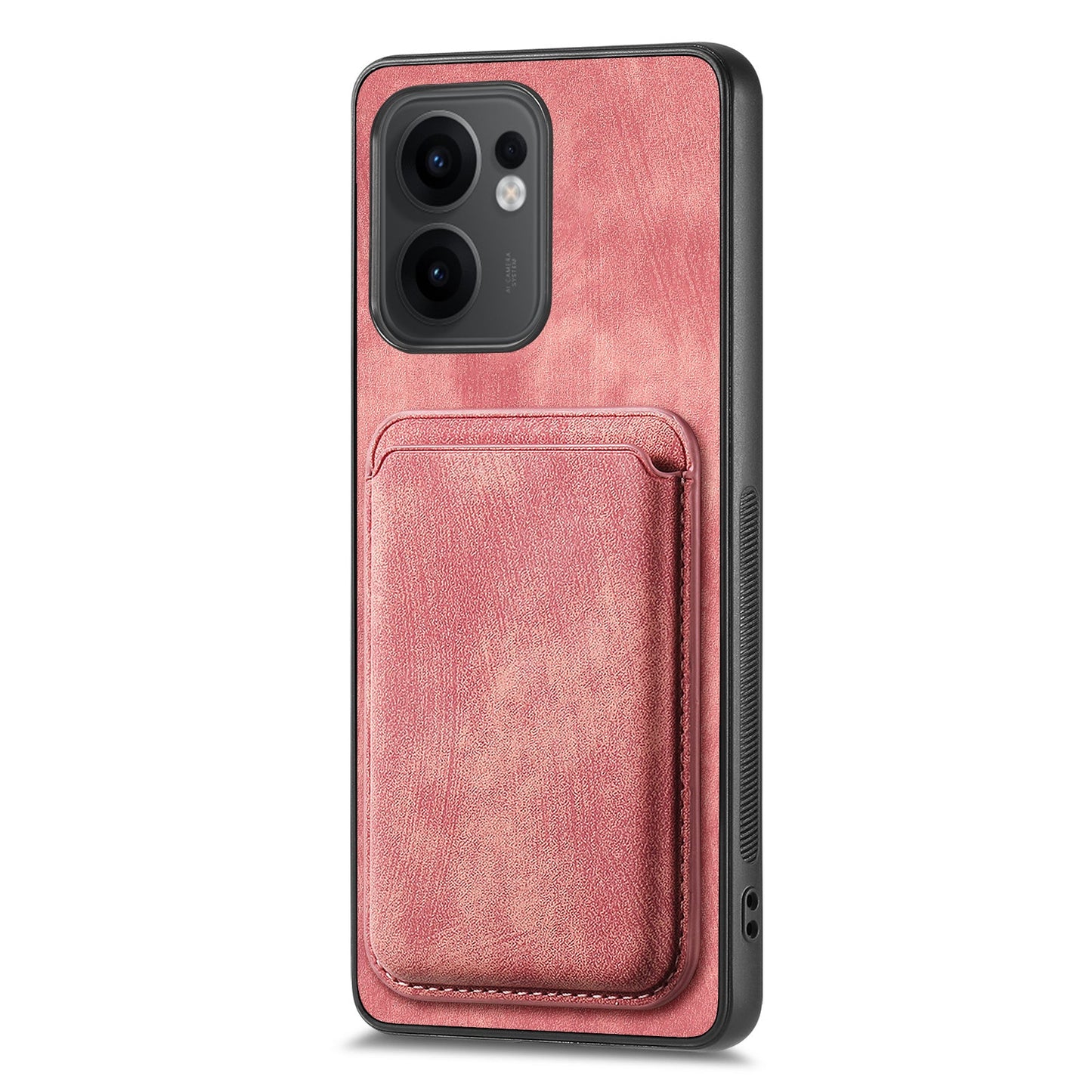 For Oppo Reno13 F 5G Case Compatible with MagSafe Leather Back Cover with Detachable Card Holder - Pink