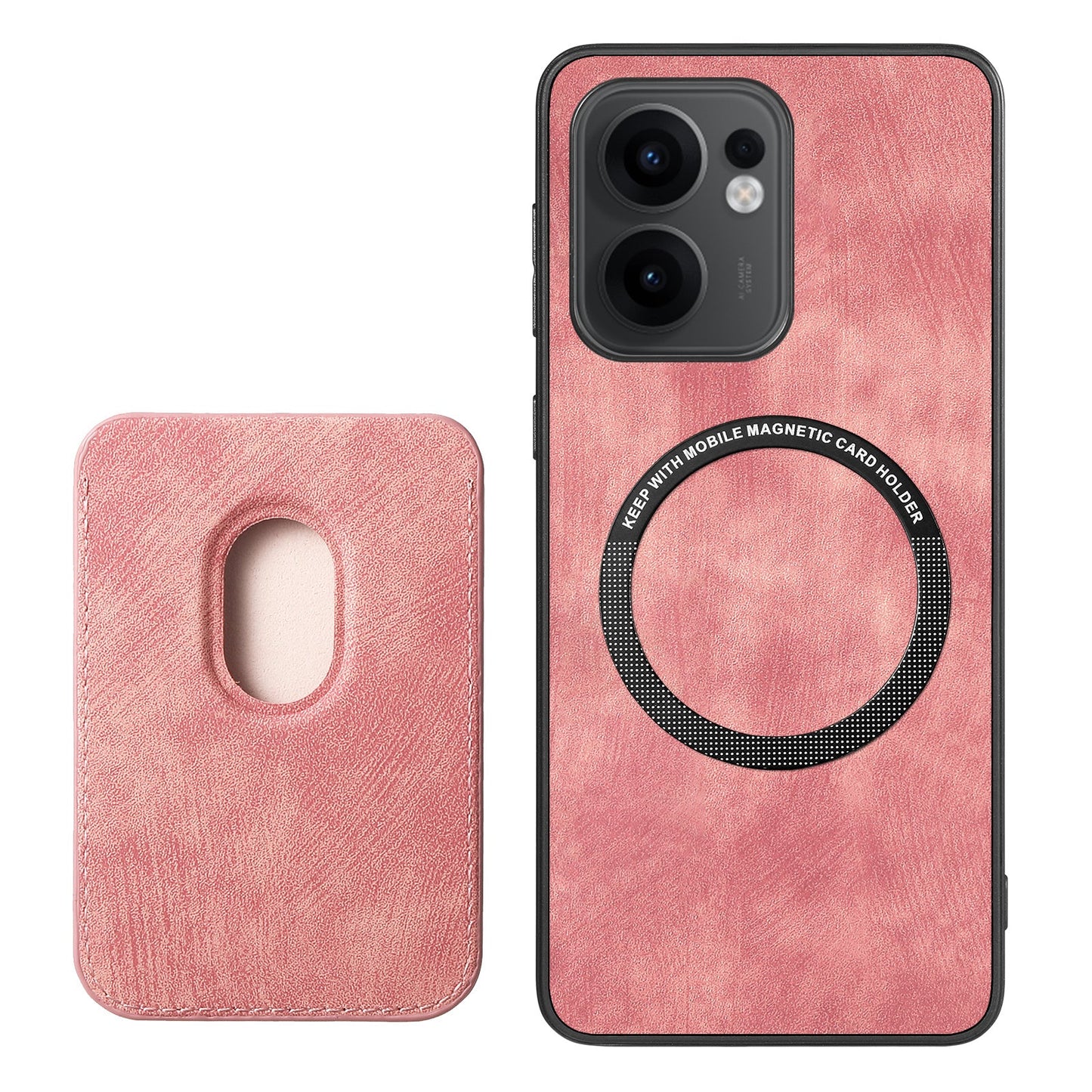 For Oppo Reno13 F 5G Case Compatible with MagSafe Leather Back Cover with Detachable Card Holder - Pink