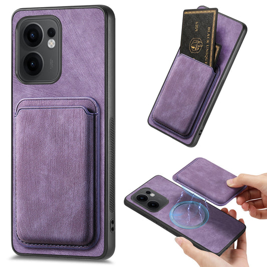 For Oppo Reno13 F 5G Case Compatible with MagSafe Leather Back Cover with Detachable Card Holder - Purple