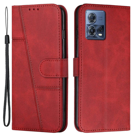 For Motorola Moto S30 Pro 5G / Edge 30 Fusion 5G Wallet Phone Case Stitching PU Leather Stand Feature Flip Cover with Strap - Red