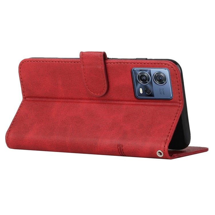 For Motorola Moto S30 Pro 5G / Edge 30 Fusion 5G Wallet Phone Case Stitching PU Leather Stand Feature Flip Cover with Strap - Red