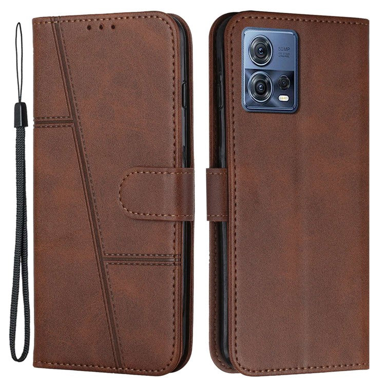 For Motorola Moto S30 Pro 5G / Edge 30 Fusion 5G Wallet Phone Case Stitching PU Leather Stand Feature Flip Cover with Strap - Brown