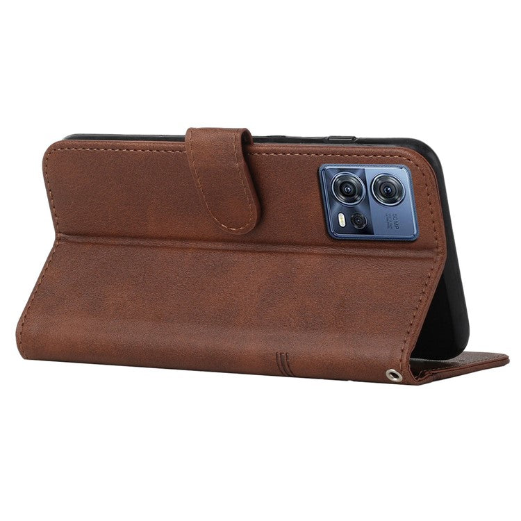 For Motorola Moto S30 Pro 5G / Edge 30 Fusion 5G Wallet Phone Case Stitching PU Leather Stand Feature Flip Cover with Strap - Brown