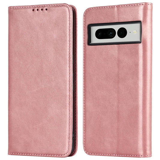 Calf Texture PU Leather Case for Google Pixel 7 Pro 5G, Magnetic Auto Closing Phone Stand Wallet Cover - Rose Gold