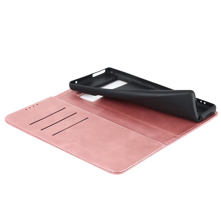Calf Texture PU Leather Case for Google Pixel 7 Pro 5G, Magnetic Auto Closing Phone Stand Wallet Cover - Rose Gold