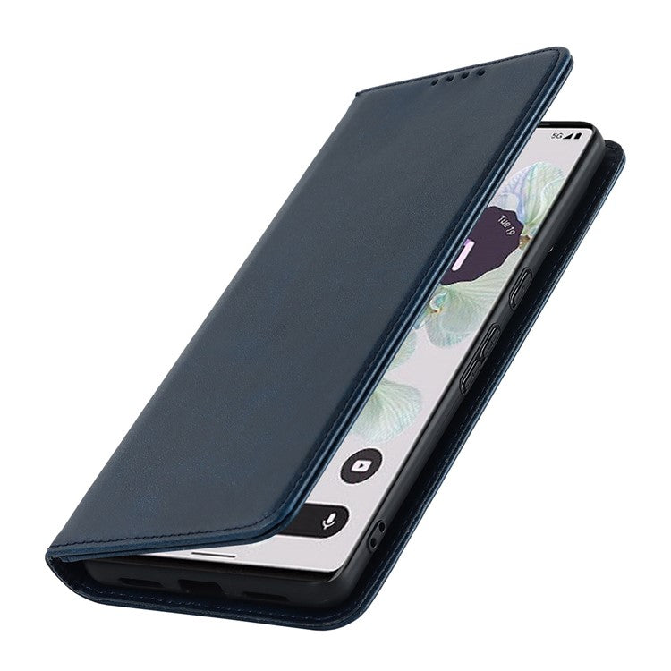 Calf Texture PU Leather Case for Google Pixel 7 Pro 5G, Magnetic Auto Closing Phone Stand Wallet Cover - Dark Blue