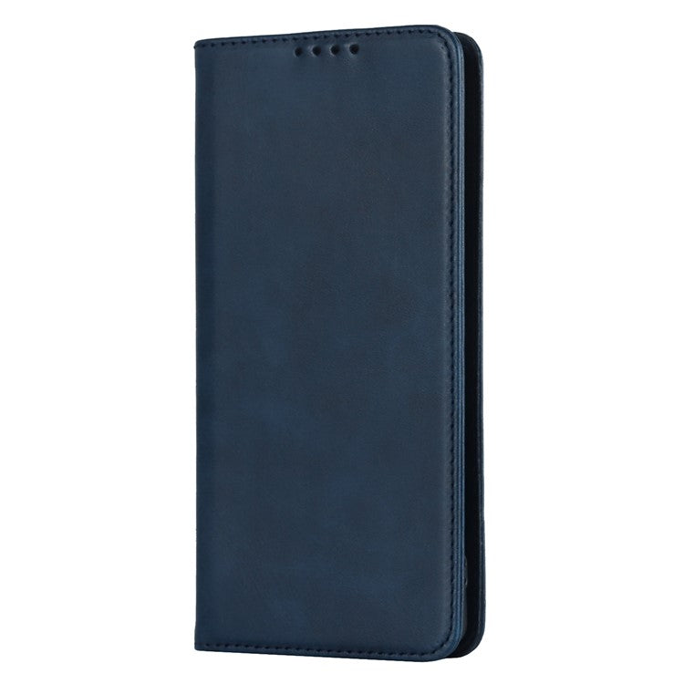 Calf Texture PU Leather Case for Google Pixel 7 Pro 5G, Magnetic Auto Closing Phone Stand Wallet Cover - Dark Blue