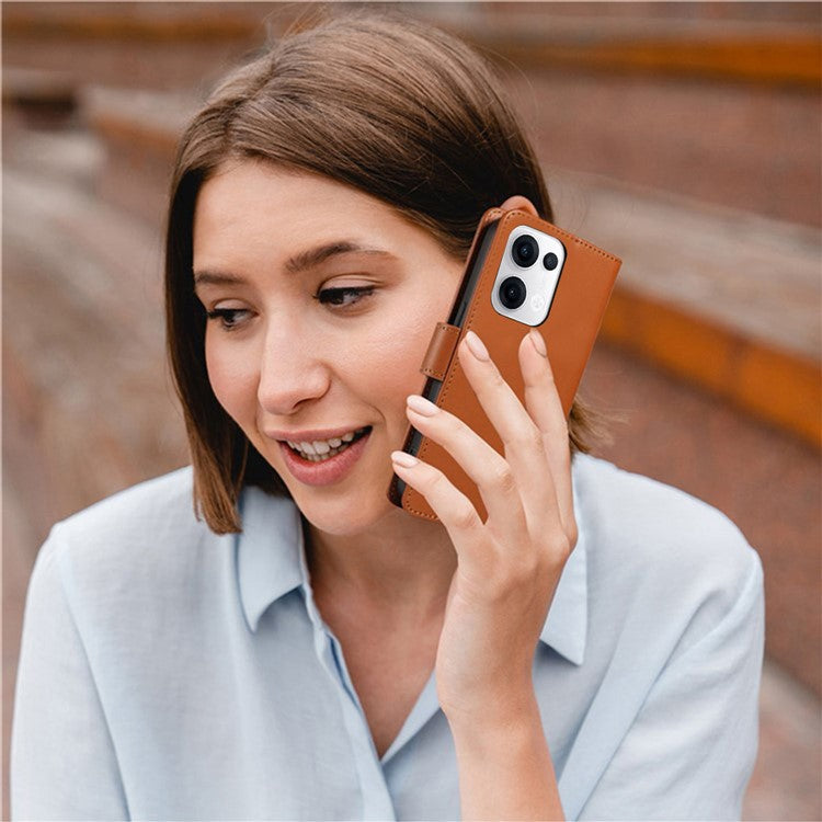 For Oppo Reno13 5G (Global) Case RFID Blocking Leather Wallet Flip Phone Cover with Wrist Strap - Light Brown