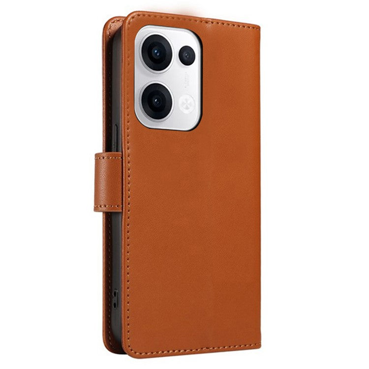 For Oppo Reno13 5G (Global) Case RFID Blocking Leather Wallet Flip Phone Cover with Wrist Strap - Light Brown