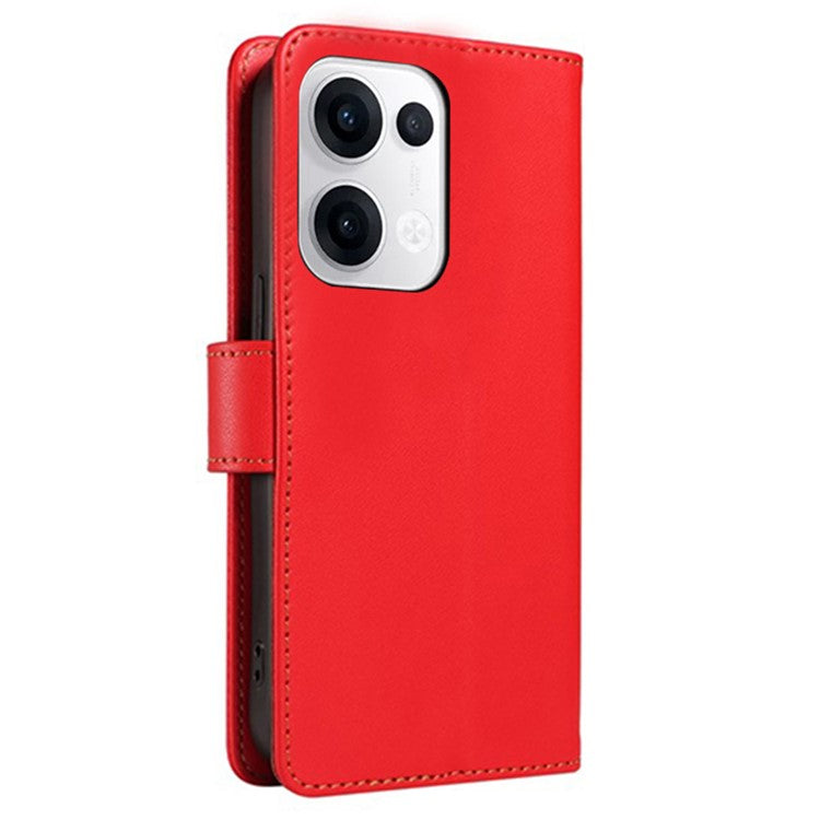 For Oppo Reno13 5G (Global) Case RFID Blocking Leather Wallet Flip Phone Cover with Wrist Strap - Red