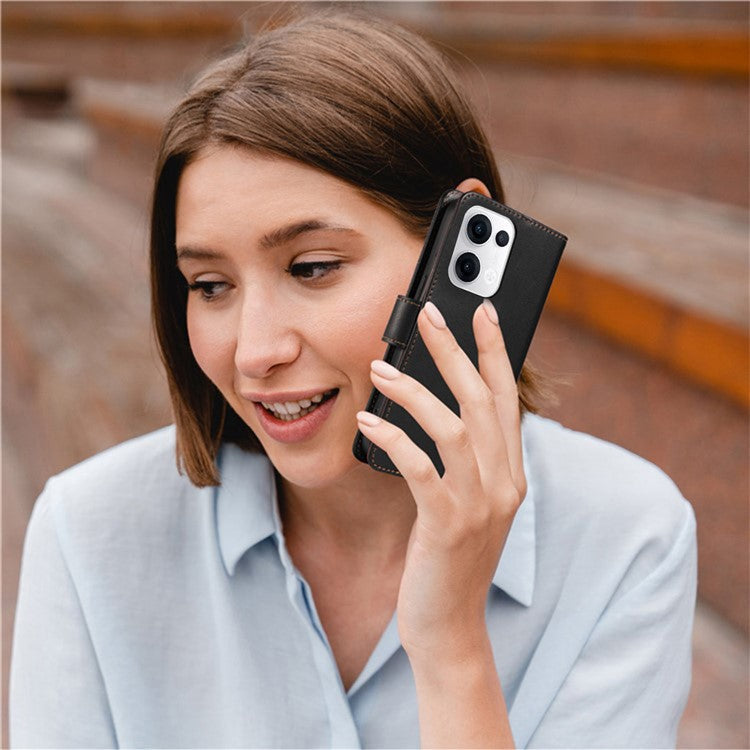 For Oppo Reno13 5G (Global) Case RFID Blocking Leather Wallet Flip Phone Cover with Wrist Strap - Black