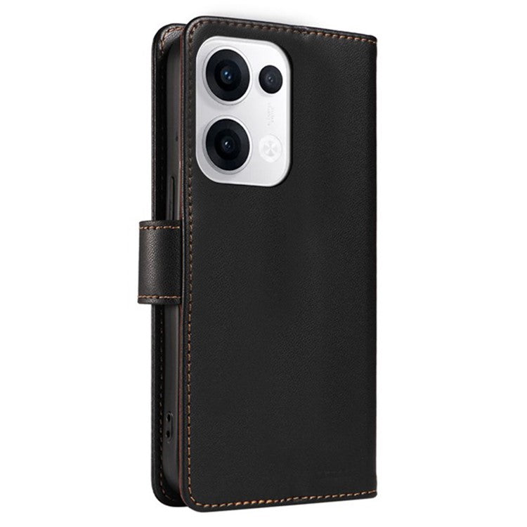 For Oppo Reno13 5G (Global) Case RFID Blocking Leather Wallet Flip Phone Cover with Wrist Strap - Black