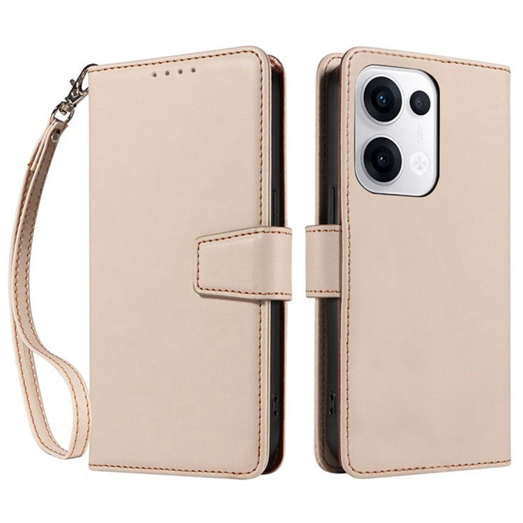 For Oppo Reno13 5G (Global) Case RFID Blocking Leather Wallet Flip Phone Cover with Wrist Strap - Apricot