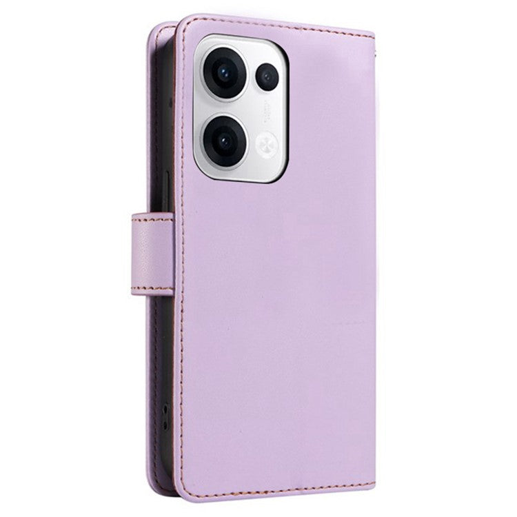 For Oppo Reno13 5G (Global) Case RFID Blocking Leather Wallet Flip Phone Cover with Wrist Strap - Lavender Purple
