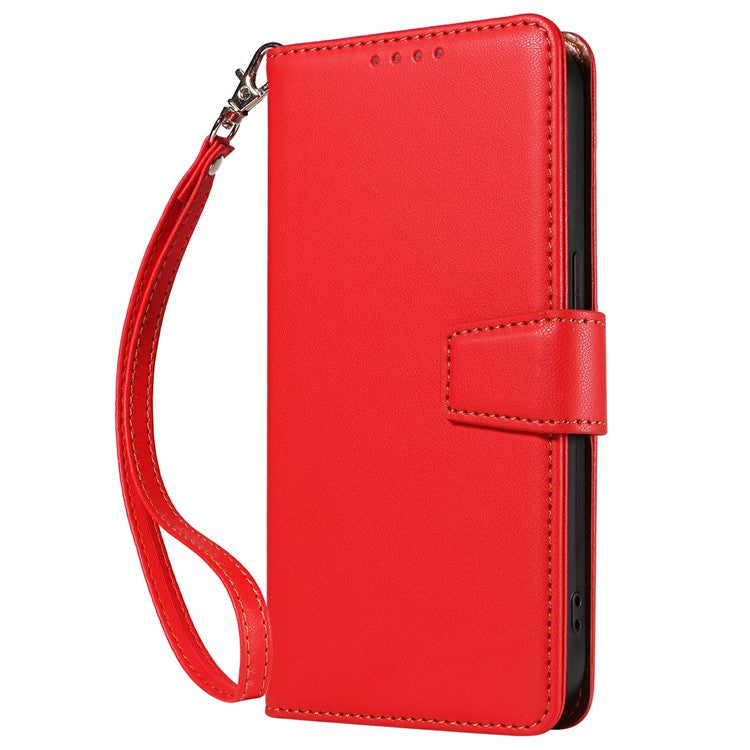 For Oppo Reno13 F 5G Case RFID Blocking Leather Wallet Flip Phone Cover with Wrist Strap - Red