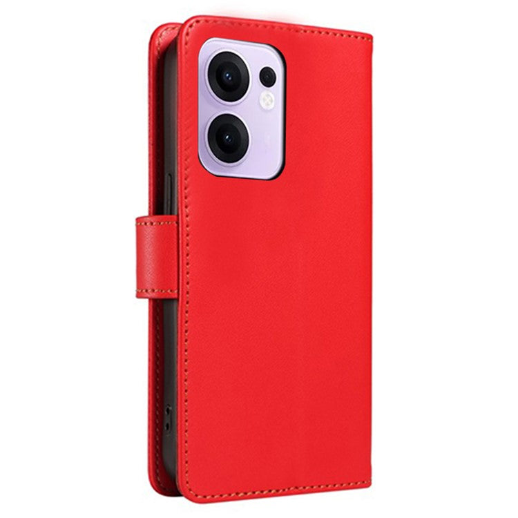 For Oppo Reno13 F 5G Case RFID Blocking Leather Wallet Flip Phone Cover with Wrist Strap - Red