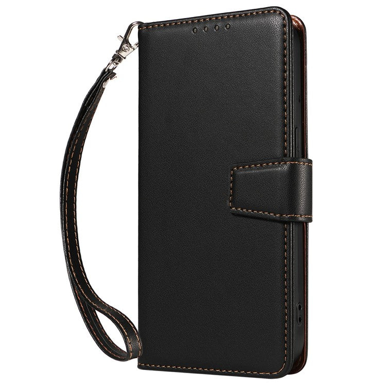 For Oppo Reno13 F 5G Case RFID Blocking Leather Wallet Flip Phone Cover with Wrist Strap - Black