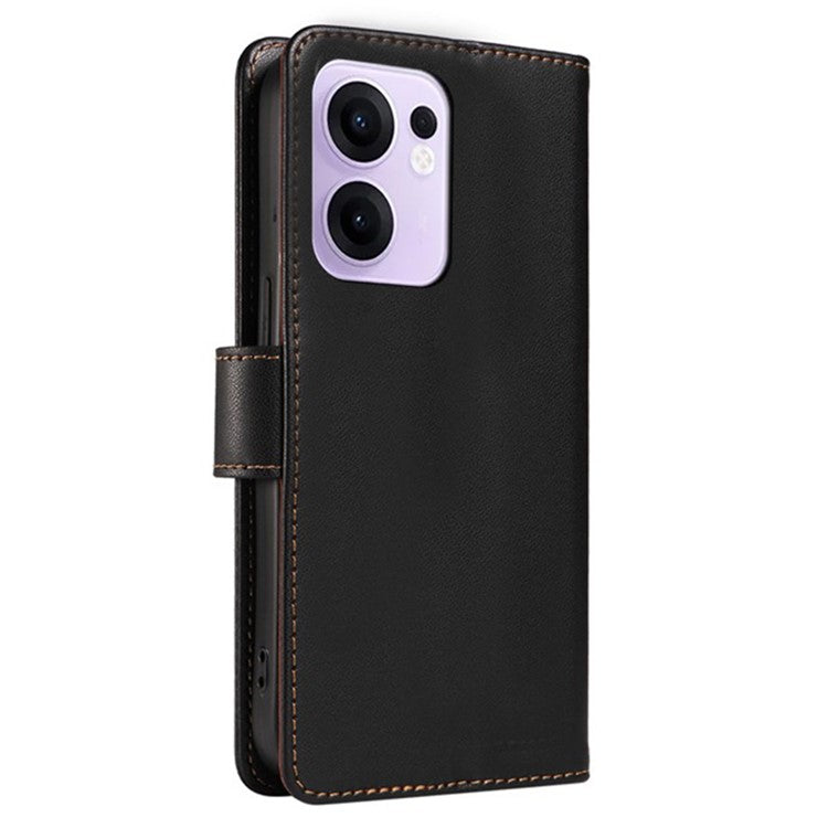For Oppo Reno13 F 5G Case RFID Blocking Leather Wallet Flip Phone Cover with Wrist Strap - Black