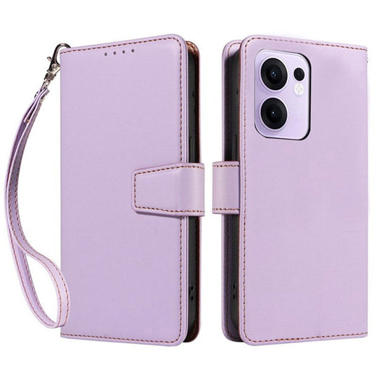 For Oppo Reno13 F 5G Case RFID Blocking Leather Wallet Flip Phone Cover with Wrist Strap - Lavender Purple