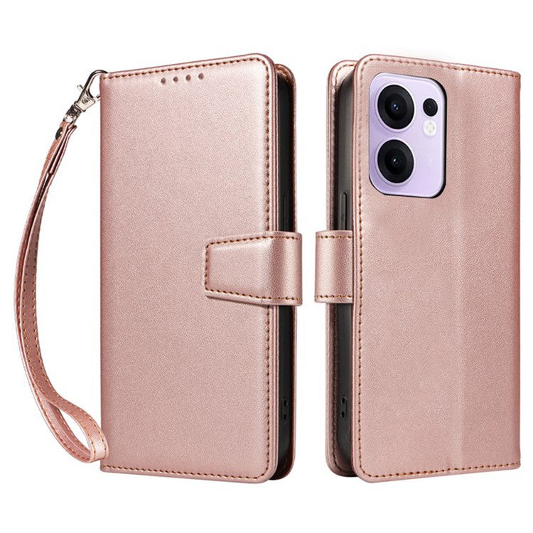 For Oppo Reno13 F 5G Case RFID Blocking Leather Wallet Flip Phone Cover with Wrist Strap - Rose Gold