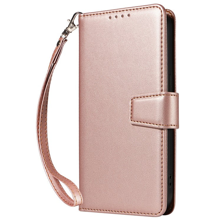 For Oppo Reno13 F 5G Case RFID Blocking Leather Wallet Flip Phone Cover with Wrist Strap - Rose Gold