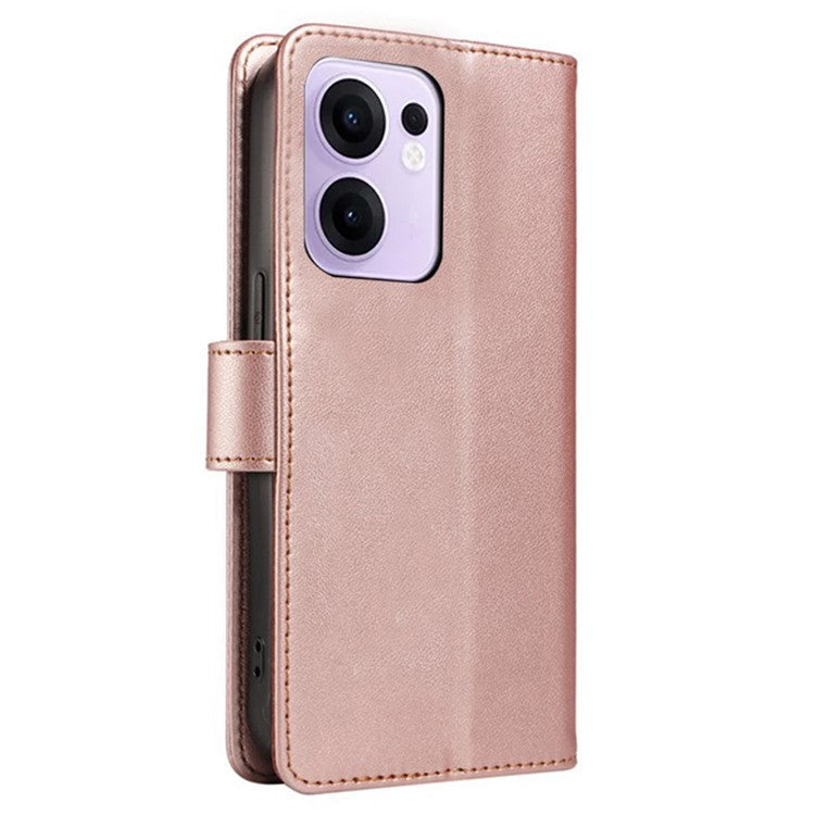 For Oppo Reno13 F 5G Case RFID Blocking Leather Wallet Flip Phone Cover with Wrist Strap - Rose Gold