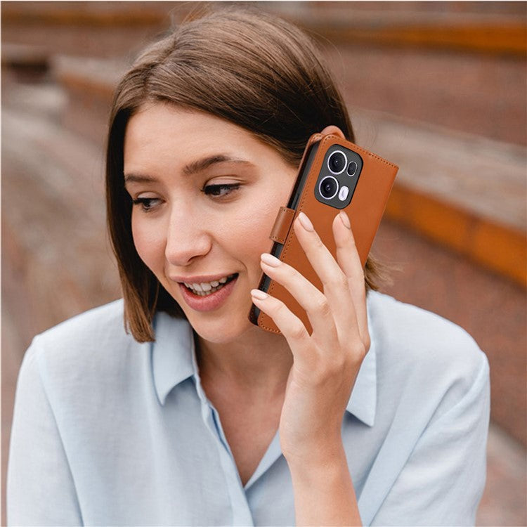 For Oppo Reno13 Pro 5G Case RFID Blocking Leather Wallet Flip Phone Cover with Wrist Strap - Light Brown